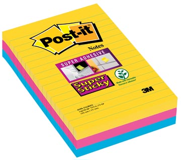[4690SRO] Post-it super sticky notes xxl carnival, 90 feuilles, ft 101 x 152 mm, ligné, couleurs assorties, paquet