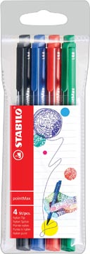 [48840] Stabilo pointmax stylo feutre, étui de 4 pièces en couleurs classiques assorties