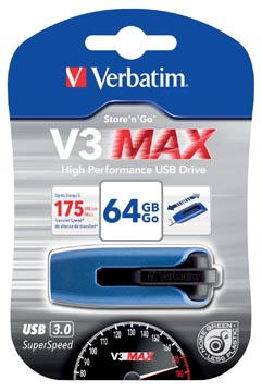 [49807] Verbatim v3 max clé usb 3.0, 64 go bleu
