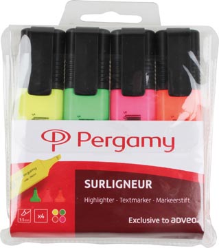 [500836] Pergamy surligneur, étui de 4 pièces: orange, vert, rose et jaune