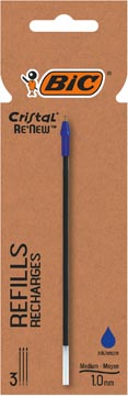 [503838] Bic cristal re'new recharge stylo bille, medium, 3 p, bleu