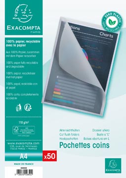 [50850E] Exacompta pochette coin cut flush, en papier de 110 g/m², paquet de 50 pièces