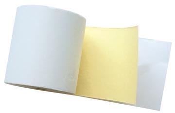 [521158A] Bobine à 2 plis ft 57 mm, diamètre +-65 mm, mandrin 12 mm, longueur 25m, couleur blanc-jaune