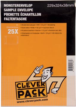 [5300417] Cleverpack pochettes échantillons, ft 229 x 324 x 38 mm, avec bande adhésive, blanc, paquet de 25 pièces