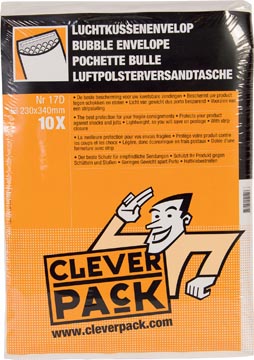 [530391] Cleverpack enveloppes à bulles d'air, ft 230 x 340 mm, avec bande adhésive, blanc, paquet de 10 pièces