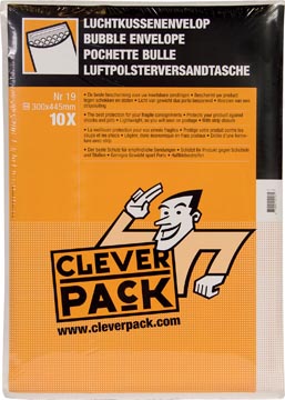 [530393] Cleverpack enveloppes à bulles d'air, ft 300 x 445 mm, avec bande adhésive, blanc, paquet de 10 pièces