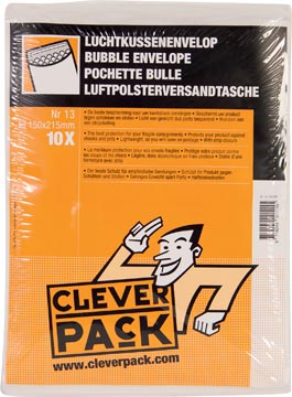 [530395] Cleverpack enveloppes à bulles d'air, ft 150 x 215 mm, avec bande adhésive, blanc, paquet de 10 pièces