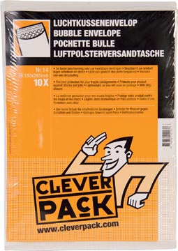 [530396] Cleverpack enveloppes à bulles d'air, ft 180 x 265 mm, avec bande adhésive, blanc, paquet de 10 pièces