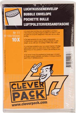 [530397] Cleverpack enveloppes à bulles d'air, ft 100 x 165 mm, avec bande adhésive, blanc, paquet de 10 pièces