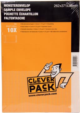 [530420] Cleverpack pochettes échantillons, ft 262 x 371 x 38 mm, avec bande adhésive, crème, paquet de 10 pièces