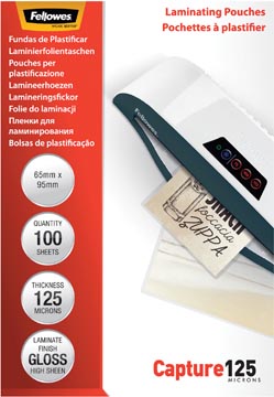 [53067] Fellowes pochette à plastifier capture125 ft 65 x 95 mm, 250 microns (2 x 125 microns), paquet de 100