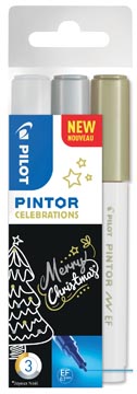 [537526] Pilot pintor celebrations marqueur, extra fine, blister de 3 pièces  en couleurs assorties
