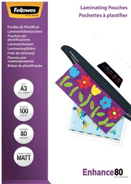[5452003] Fellowes pochette à plastifier enhance80 ft a3, 160 microns (2 x 80 microns), paquet de 100 pièces, mate