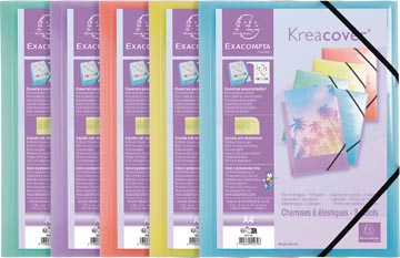 [55279E] Exacompta chemisa à rabats kreacover, en pp, 3 rabats et élastique, couleurs pastel assorties
