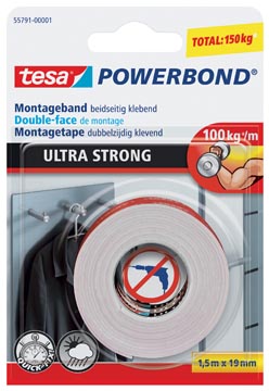 [55791] Tesa ruban adhésif powerbond ultra strong, double face, ft 19 mm x 1,5 m, sous blister