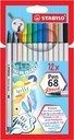 Stabilo pen 68 brush, étui de 12 pièces en couleurs assorties