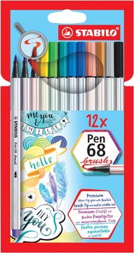 [5681221] Stabilo pen 68 brush, étui de 12 pièces en couleurs assorties