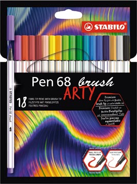 [56818] Stabilo pen 68 brush arty, étui de 18 pièces, assorti