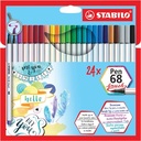 Stabilo pen 68 brush, étui de 24 pièces en couleurs assorties