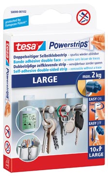 [58000T] Tesa bande adhésif double face powerstrips, charge maximum de 2 kg, blister de 10 pièces