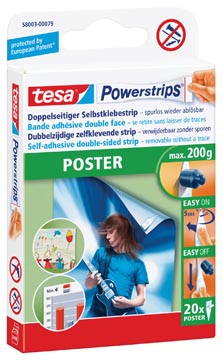 [58003] Tesa languettes adhésives powerstrips poster, charge maximum 200 g, blister de 20 pièces