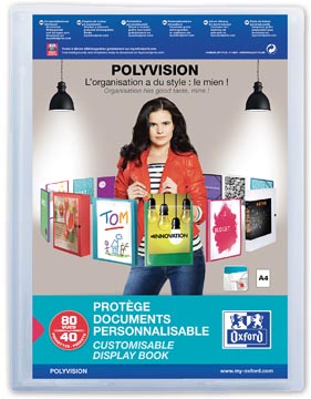 [5803417] Oxford polyvision protège documents personnalisable, format a4, en pp, 40 pochettes, transparent