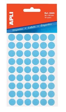 [581156] Apli étiquettes rondes en pochette diamètre 13 mm, bleu, 175 pièces, 35 par feuille (2056)