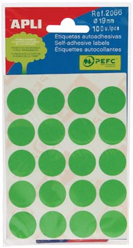[581166] Apli étiquettes rondes en pochette diamètre 19 mm, vert, 100 pièces, 20 par feuille (2066)