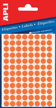 [581191] Apli étiquettes rondes en pochette diamètre 8 mm, orange fluo, 288 pièces, 96 par feuille (2080)