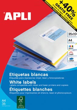 [581212] Apli étiquettes blanches ft 70 x 37 mm (l x h), coins droits, 600 pièces, 24 par feuille (1212)