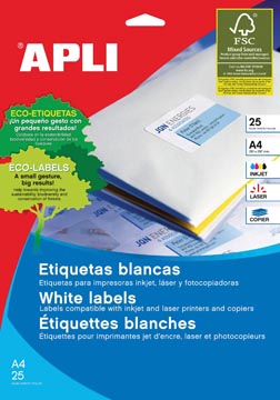 [581215] Apli étiquettes blanches ft 210 x 297 mm (l x h), coins droits, 25 pièces, 1 par feuille (1215)