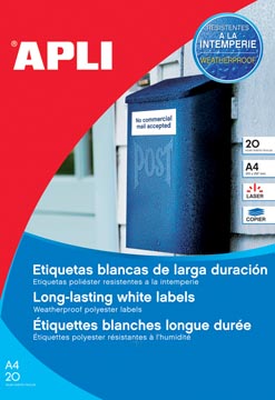 [581228] Apli étiquettes résistantes à l'humidité ft 210 x 297 mm (l x h), 20 pièces, 1 par feuille