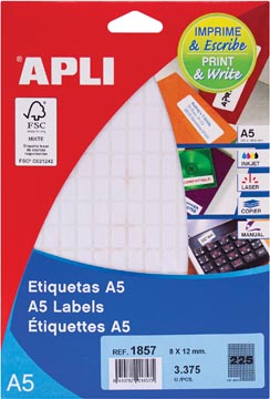 [581857] Apli étiquettes blanches print & write ft 8 x 12 mm (l x h), 3.375 pièces, 225 par feuille (1857)