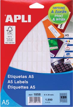 [581858] Apli étiquettes blanches print & write ft 8 x 20 mm (l x h), 1.890 pièces, 126 par feuille (1858)