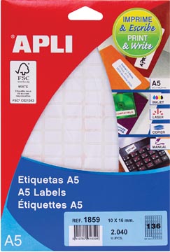 [581859] Apli étiquettes blanches print & write ft 10 x 16 mm (l x h), 2.040 pièces, 136 par feuille (1859)