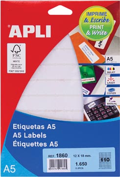 [581860] Apli étiquettes blanches print & write ft 12 x 18 mm (l x h), 1.650 pièces, 110 par feuille (1860)