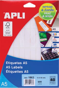 [581863] Apli étiquettes blanches print & write ft 13 x 50 mm (l x h), 600 pièces, 40 par feuille (1863)