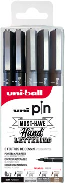 [5ASP012] Uni pin fineliner set écriture manuscrite, étui de 5 pièces, assorti