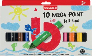 [6012202] Bruynzeel kids feutres mega point, blister de 10 couleurs assorties