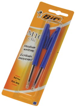 [60141B] Bic stylo bille m10 clic, pointe moyenne, bleu, blister de 2 pièces