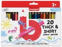 Bruynzeel kids crayons de couleur courts et épais, set de 20 pièces en couleurs assorties