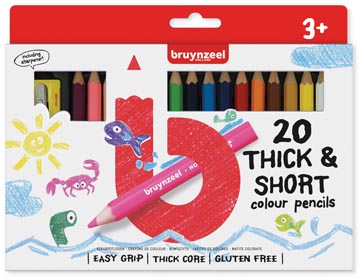 [6112020] Bruynzeel kids crayons de couleur courts et épais, set de 20 pièces en couleurs assorties