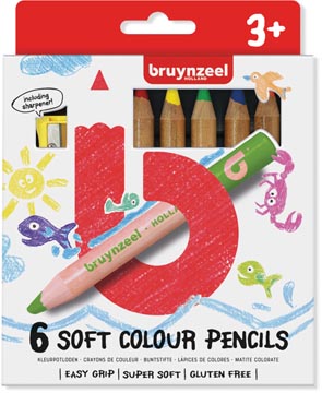 [6119006] Bruynzeel kids crayons de couleur douces, set de 6 pièces en couleurs assorties