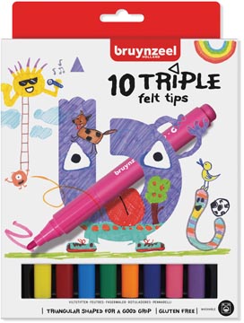 [6123010] Bruynzeel kids feutres triple, set de 10 pièces en couleurs assorties