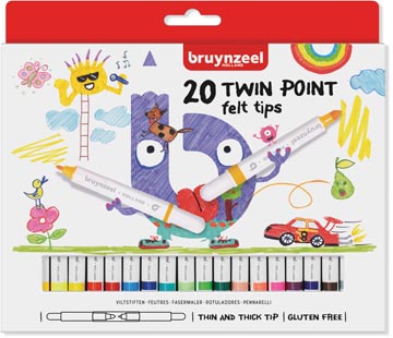 [6125020] Bruynzeel kids feutres twin point, set de 20 pièces en couleurs assorties