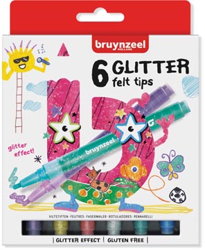 [6126006] Bruynzeel kids  feutres glitter, set de 6 pièces en couleurs assorties