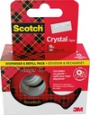 Scotch crystal tape ruban adhésif ft 19 mm x 7,5 m, dérouleur + 3 rouleaux, boîte brochable