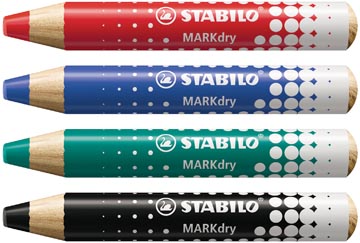 [6484] Stabilo markdry crayon pour tableaux blancs, étui de 4 pièces en couleurs assorties