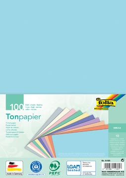 [6495] Folia papier à dessin coloré pastel, ft a4, paquet de 100 feuilles en 10 couleurs assorties