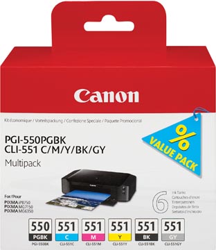 [6496B05] Canon cartouche d'encre pgi-550pgbk+cli-551, oem 6496b005, noir, pigment noir, cyan, magenta, jaune, gris